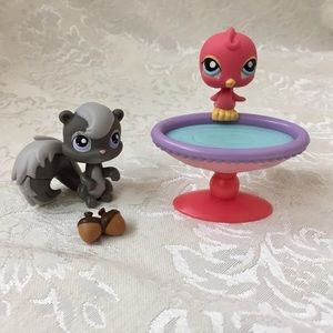 Littlest Pet Shop-Pink Parakeet Bird Grey Squirrel